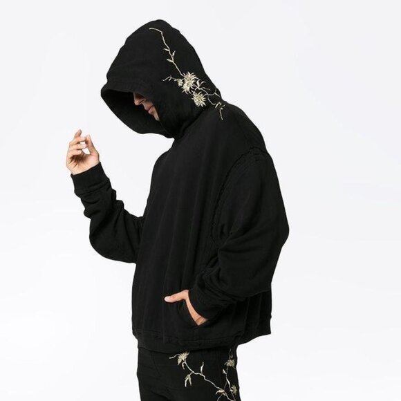 (SOLD) Haider Ackermann Black Perth Hoodie with Gold Floral Embroidery - Picture 9 of 16